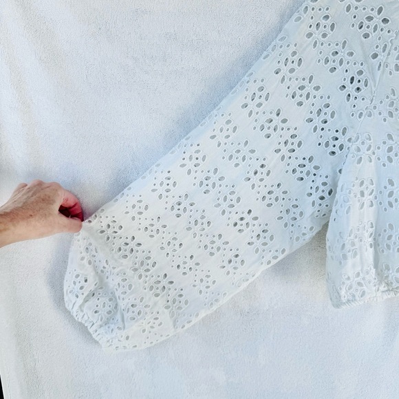 J.Crew White Eyelet Cropped Blouse Drawstring Hem L NWT - Picture 7 of 10